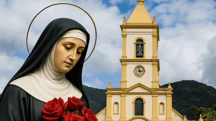 Celebração da Festa de Santa Rita 2025 no Santuário de Extrema com devotos e rosas benditas